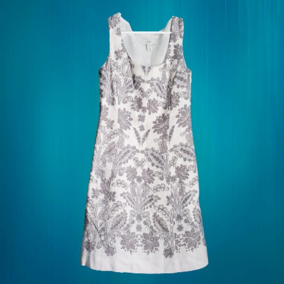 LOFT Dresses & Skirts - Ann Tylor LOFT Lined, Off White and Grey Floral Dress, Sleeveless, Women's XS